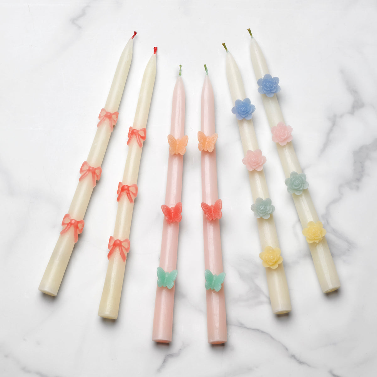 Pastel Flowers Taper Candles, Set of 2