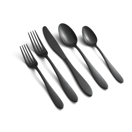 Delia Black Satin 20-Piece Flatware Set