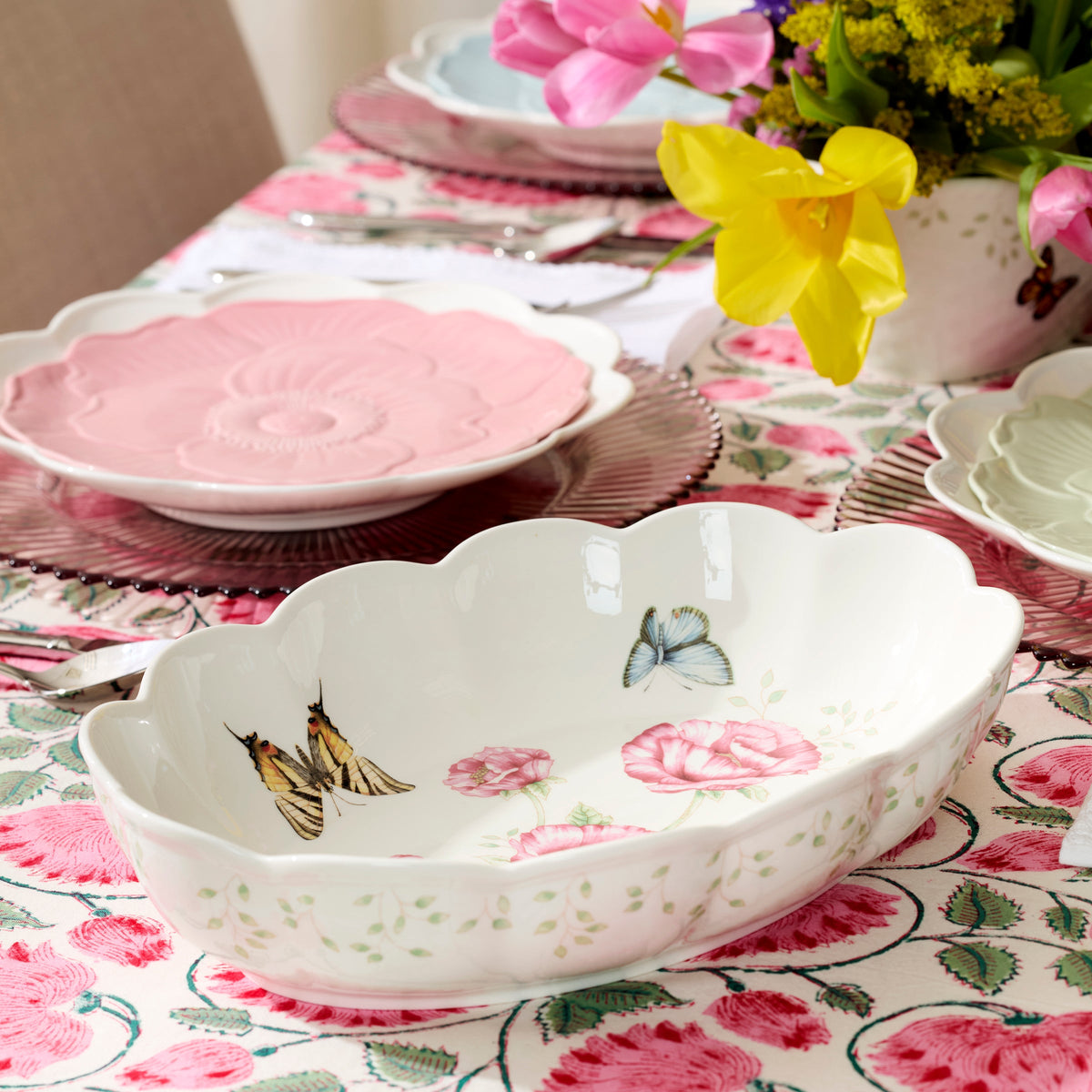 Butterfly Meadow Scalloped Oval Baker