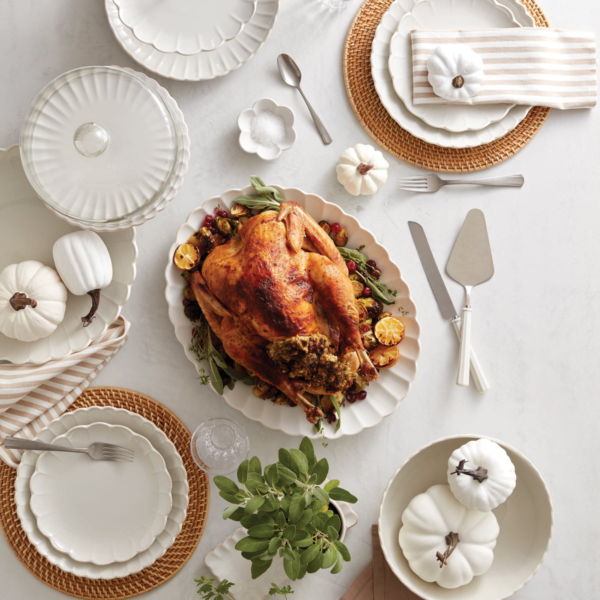 French Perle White Carved Turkey Platter