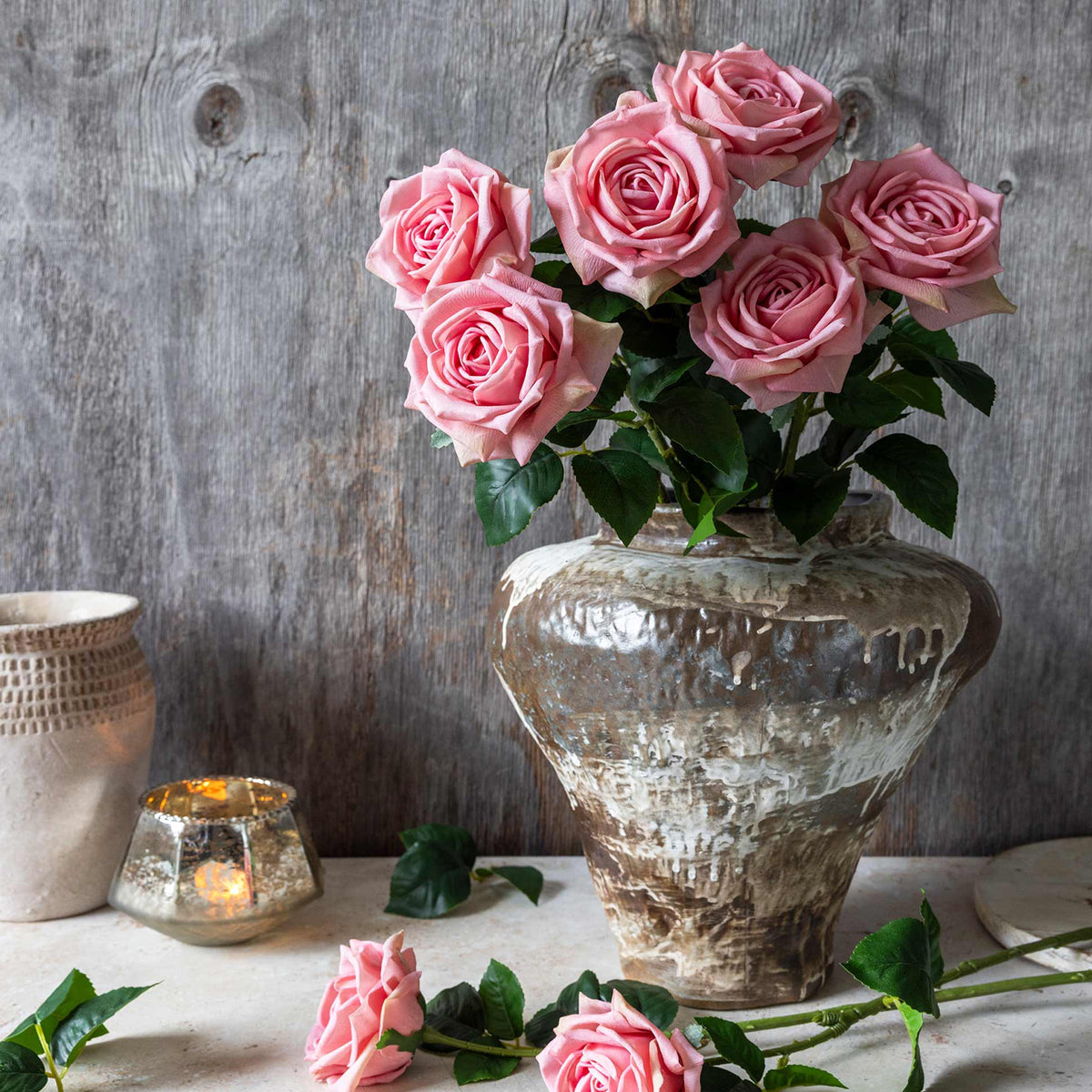 Artificial Real Touch Peach Rose Stem